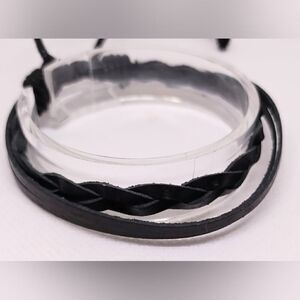 Men's leather bracelet braided‎ layered black new e47